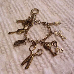 Hairdresser Gold Tone Charm Bracelet 7" Long Vintage